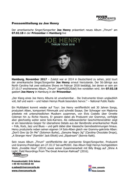 Pressemitteilung Zu Joe Henry