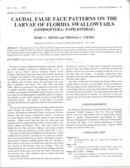 Caudal False Face Patterns on the Larvae of Florida Swallowtails (Lepidoptera: Papilionidae)