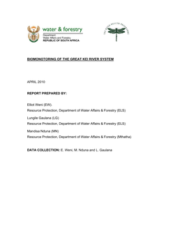 Biomonotoring of the Great Kei River System April