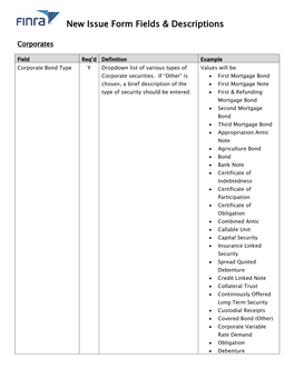 Fields and Definitions for New Issue Announcement