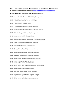 All ACP Mastership Recipients