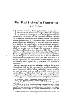 The "Final Problem" at Thermopylae Evans, J a S Greek, Roman and Byzantine Studies; Winter 1964; 5, 4; Proquest Pg