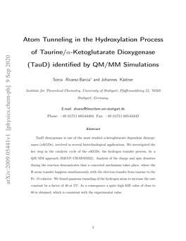 Atom Tunneling in the Hydroxylation Process of Taurine/Α-Ketoglutarate Dioxygenase (Taud) Identiﬁed by QM/MM Simulations