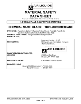 Material Safety Data Sheet Is Offered Pursuant to OSHA’S Hazard Communication Standard, 29 CFR, 1910.1200