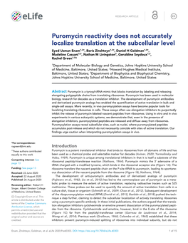Puromycin Reactivity Does Not Accurately Localize Translation at The