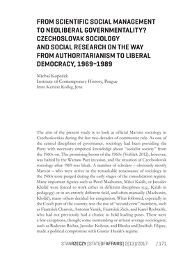 Czechoslovak Sociology and Social Research on the Way from Authoritarianism to Liberal Democracy, 1969–1989