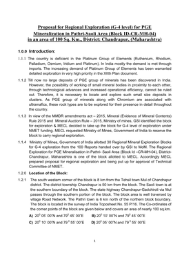 For PGE Mineralization in Pathri-Saoli Area (Block ID-CR-MH-04) in an Area of 100 Sq