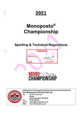 2021 Monoposto Championship Regulations