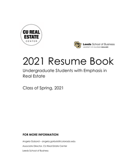 2021 Resume Book Undergraduate Students with Emphasis in Real Estate