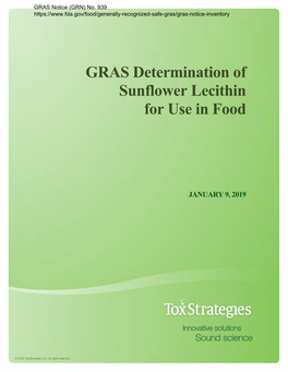 GRAS Notice 939, Sunflower Lecithin