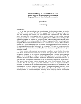 The Use of Muga in Korean Shaman Kuts a Case Study for the Application of Performative Language Theory in Cross Culture Hermeneutics