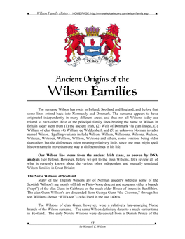 Ancient Origins of the Wilson Families