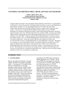 Patterns and Trends in Drug Abuse: Denver and Colorado