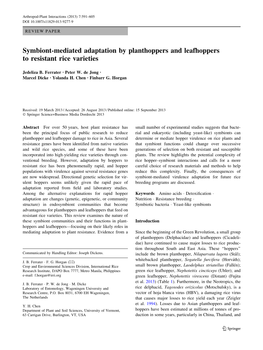 Symbiont-Mediated Adaptation by Planthoppers and Leafhoppers to Resistant Rice Varieties