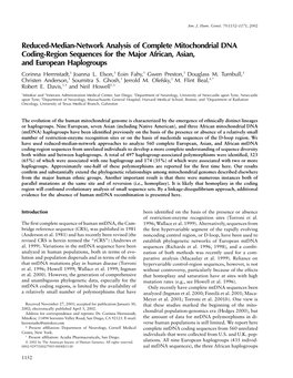 Reduced-Median-Network Analysis of Complete Mitochondrial DNA