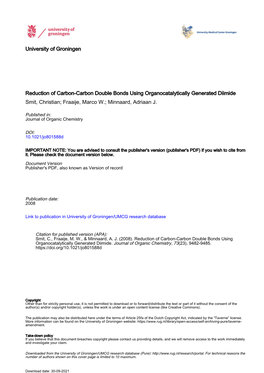 University of Groningen Reduction of Carbon-Carbon Double Bonds