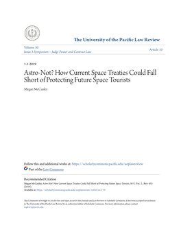 How Current Space Treaties Could Fall Short of Protecting Future Space Tourists Megan Mccauley