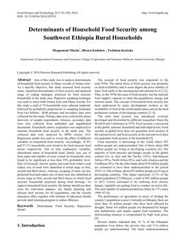 Determinants of Household Food Security Among Southwest Ethiopia Rural Households