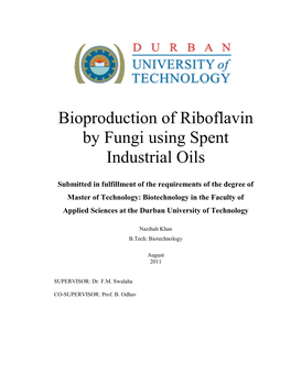 Bioproduction of Riboflavin by Fungi Using Spent Industrial Oils