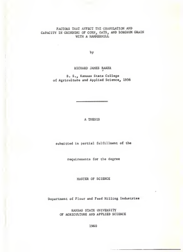 Factors That Affect the Granulation and Capacity in Grinding of Corn, Oats, and Sorghum Grain with a Hammermill