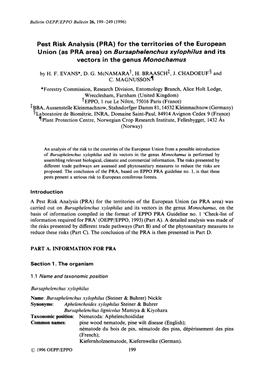Pest Risk Analysis (PRA) for the Territories of the European Union (As PRA Area) on Bursaphelenchus Xy/Ophi/Us and Its Vectors in the Genus Monochamus