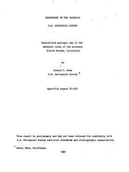 Generalized Geologic Map of the Basement Rocks of the Southern Sierra Nevada, California