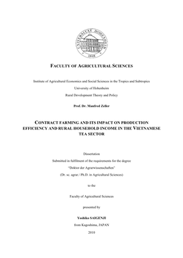 Contract Farming and Its Impact on Production Efficiency and Rural Household Income in the Vietnamese Tea Sector