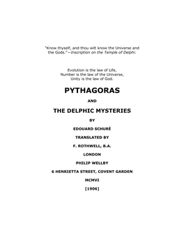 Pythagoras and the Delphic Mysteries by Edouard Schure