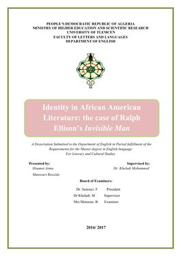 Identity in African American Literature: the Case of Ralph Ellison's Invisible