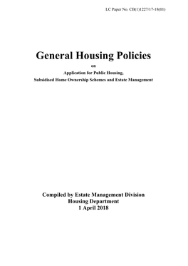 Booklet on General Housing Policies Is for General Reference Purpose Only and Will Be Updated Every April