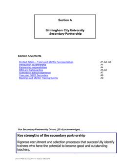 Section a Birmingham City University Secondary Partnership