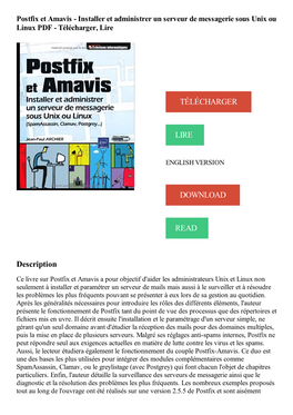 Postfix Et Amavis - Installer Et Administrer Un Serveur De Messagerie Sous Unix Ou Linux PDF - Télécharger, Lire