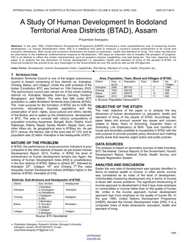 A Study of Human Development in Bodoland Territorial Area Districts (BTAD), Assam