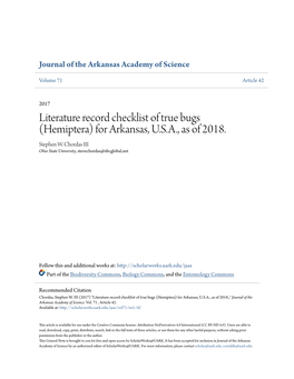 (Hemiptera) for Arkansas, USA, As of 2018