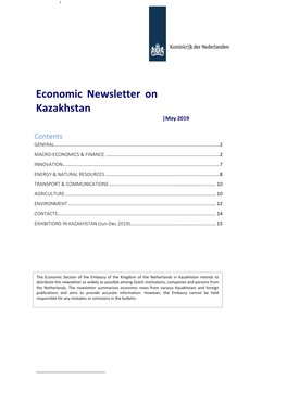 Economic Newsletter on Kazakhstan Appears Every Month and Is Distributed by E-Mail