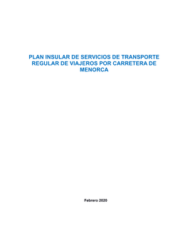 Plan Insular De Servicios De Transporte Regular De Viajeros Por Carretera De Menorca