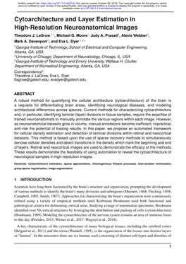 Cytoarchitecture and Layer Estimation in High-Resolution Neuroanatomical Images Theodore J