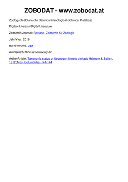 Taxonomic Status of Geotrygon Linearis Trinitatis Hellmayr & Seilern