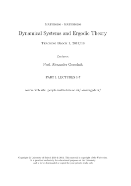 Dynamical Systems and Ergodic Theory