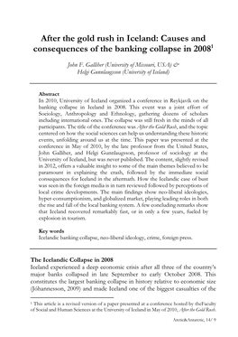 After the Gold Rush in Iceland: Causes and Consequences of the Banking Collapse in 20081