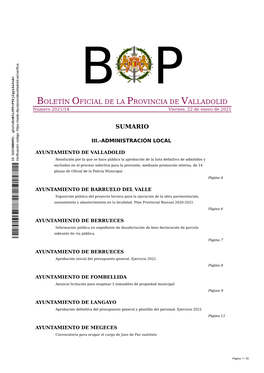 BOLETÍN OFICIAL DE LA PROVINCIA DE VALLADOLID Número 2021/14 Viernes, 22 De Enero De 2021