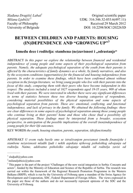 Between Children and Parents: Housing (In)Dependence and “Growing Up”3