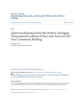 Emerging Transnational Coalition of Non-State Actors in East Asia Community Building Seung-Youn Oh Bryn Mawr College, Soh03@Brynmawr.Edu