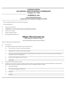 Allegro Microsystems Inc. (Name of Registrant As Specified in Its Charter)