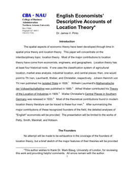 English Economists' Descriptive Accounts of Location Theory