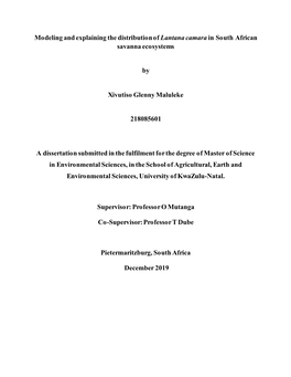 Modeling and Explaining the Distribution of Lantana Camara in South African Savanna Ecosystems