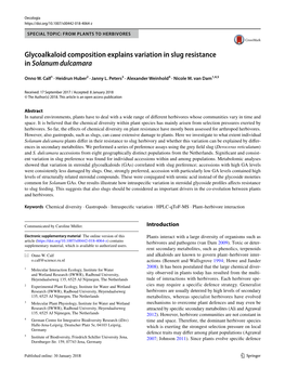 Glycoalkaloid Composition Explains Variation in Slug Resistance in Solanum Dulcamara