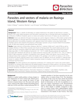 Parasites and Vectors of Malaria on Rusinga Island, Western Kenya Evelyn a Olanga1,2, Lawrence Okombo1, Lucy W Irungu2 and Wolfgang R Mukabana1,2*