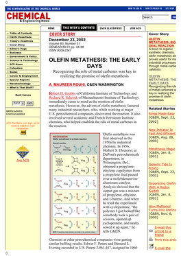 Olefin Metathesis: the Early Days