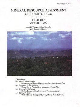 Mineral Resource Assessment of Puerto Rico